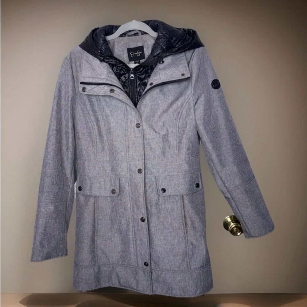 Jessica Simpson Gray Hooded Jacket Coat Women’s‎ Large | Quilted Lining